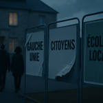 À gauche, les municipales révèlent plus qu’elles ne résolvent les fractures Affiches génériques de listes de gauche et électeurs devant un bureau de vote presque vide
