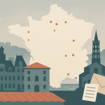 Montage stylisé des mairies et monuments de Paris, Marseille, Toulouse et Nice avec une carte de France pointant les 12 grandes villes