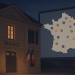 Municipales 2026 — Au lendemain du second tour, analyses et perspectives Vue stylisée d'une mairie française avec une carte de France en arrière-plan indiquant des tendances électorales