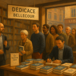 À Lyon, un livre et une tournée qui résonnent déjà comme un pré-lancement Scène de dédicace dans une librairie lyonnaise avec file d’attente et table de livres