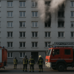 Trois morts dans un incendie à Décines-Charpieu : la piste criminelle explorée, les secours et le relogement en première ligne Façade d’un immeuble résidentiel de sept étages fumant légèrement au petit matin, camions de pompiers et barrières de sécurité au premier plan; absence de visages reconnaissables