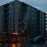 Incendie à Décines-Charpieu : trois morts, une enquête confiée à la DCOS et la piste du narcotrafic étudiée Immeuble résidentiel du quartier Prainet à Décines-Charpieu avec fumée légère au petit matin, pompiers et véhicules d’intervention sur place
