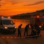 Noyade à Caluire-et-Cuire pendant la canicule : prudence face aux rumeurs, questions sur la sécurité des berges Berges du Rhône à la tombée du jour avec véhicules de secours et rubalise, scène neutre et respectueuse