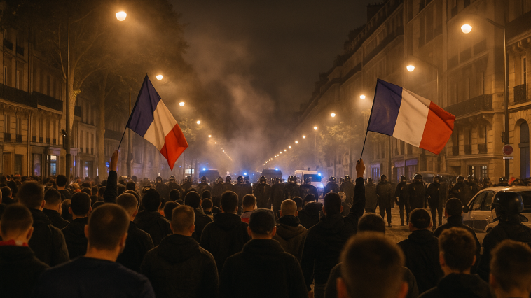 Foule nocturne et présence policière après la demi-finale France-Espagne à Paris